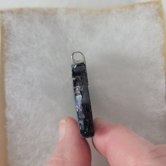 Dichroic Glass Abstract Iridescent Design & Silver-Tone Bail Pendant - Picture 4 of 5